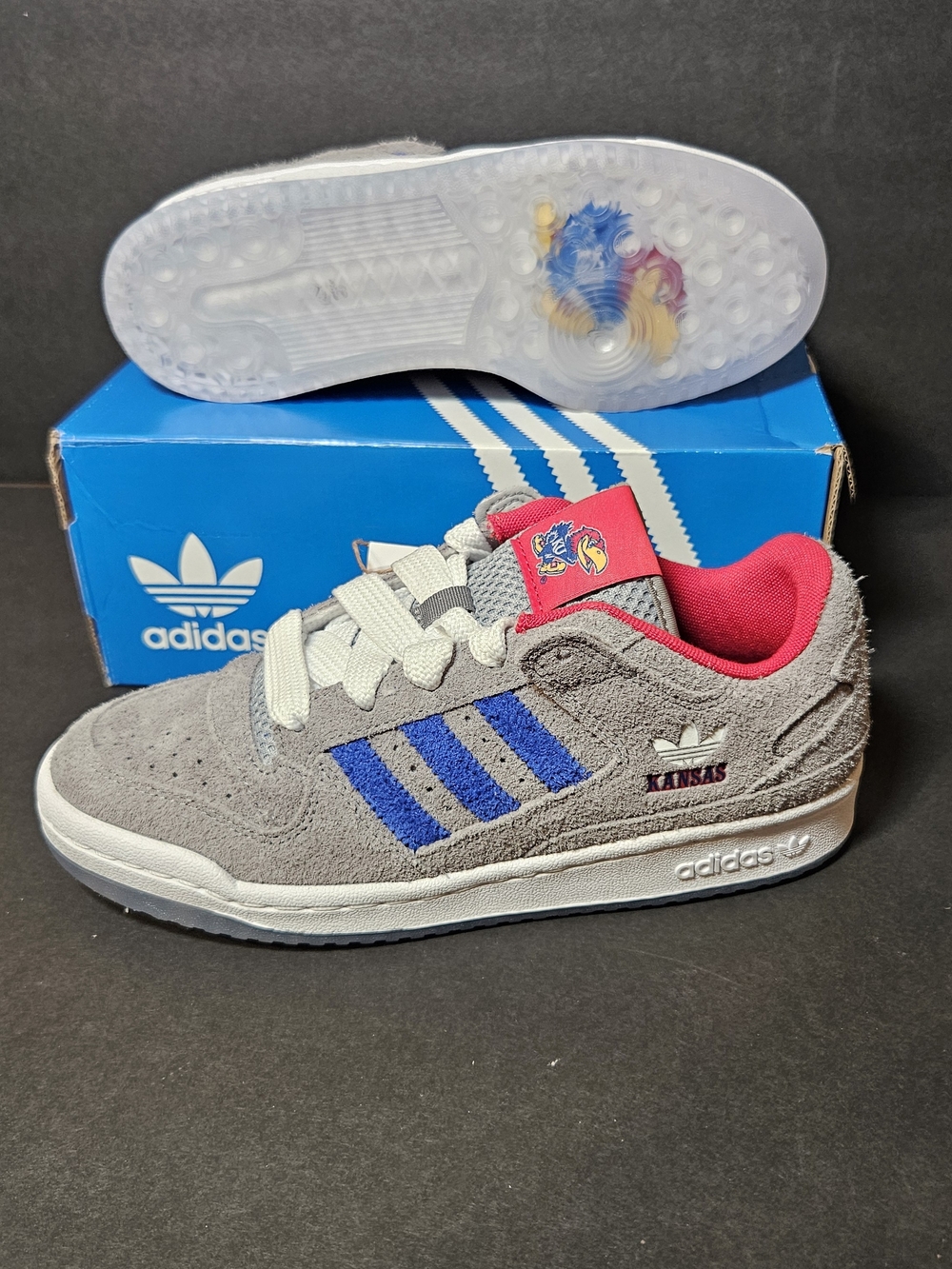 Adidas Kids' Kansas Grey Suede Sneakers with Blue Stripes